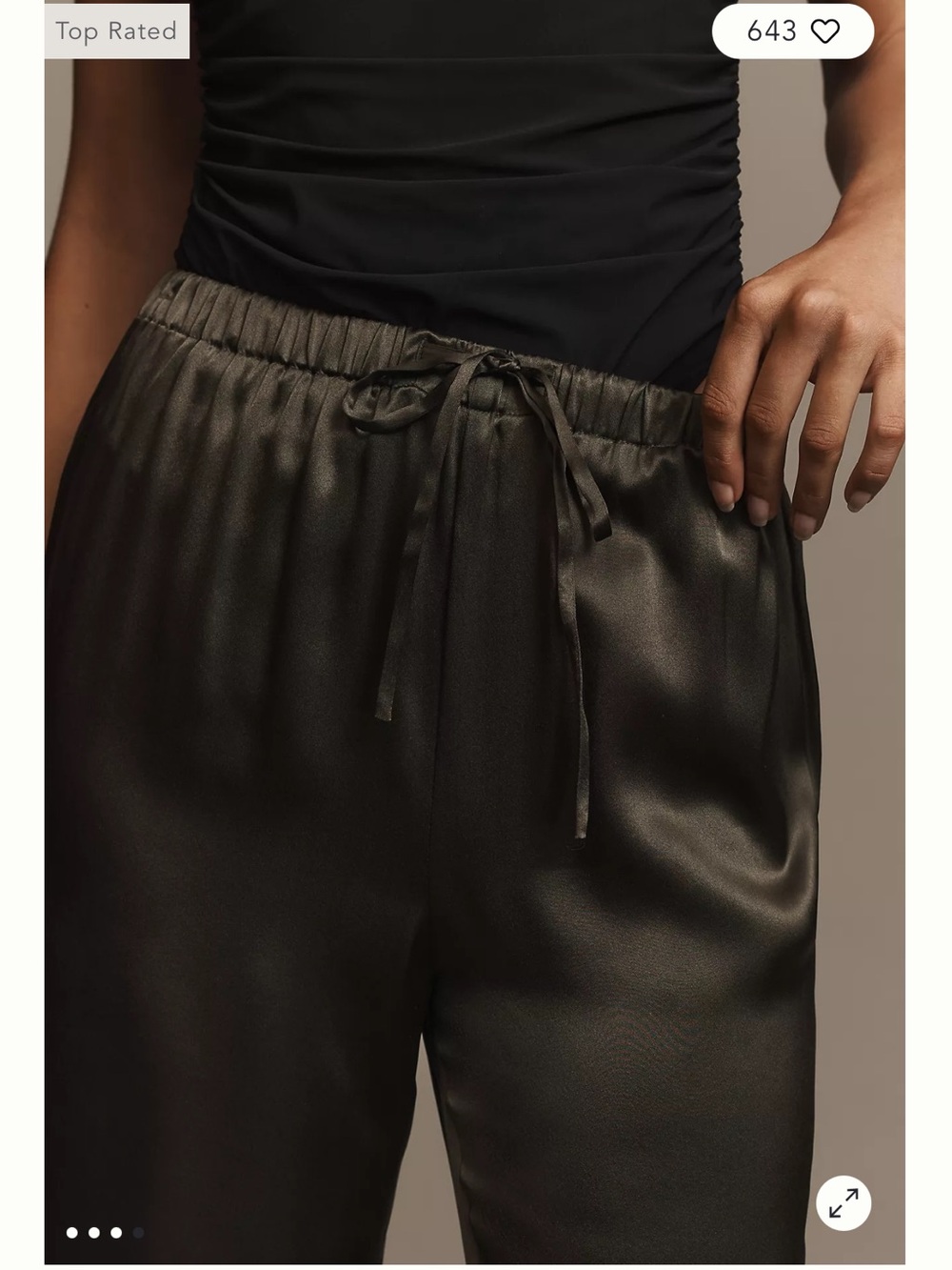 Reformation Olina Silk Pants - Olive Green - Picture 4 of 7